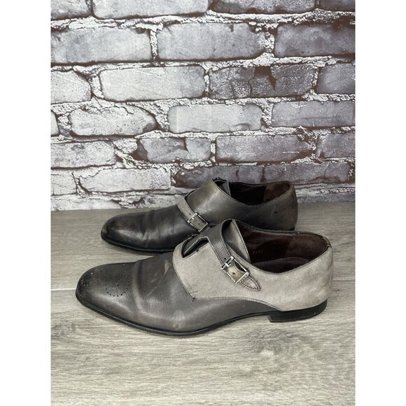 Mezlan 4352 Gray Leather Suede Buckle Monk Strap Dress Shoes Men Sz 8.5M US/42EU